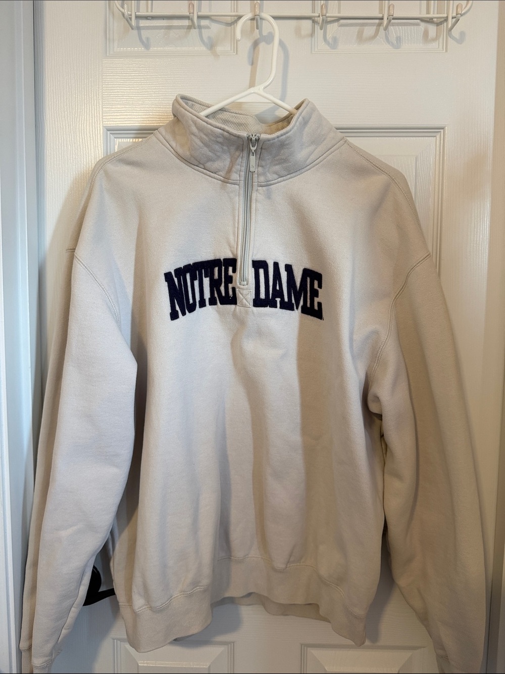 Notre Dame Jansport Cream 1/4 Zip Sweatshirt with Navy Logo Tag